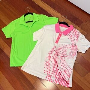 2 — Women’s White & Pink & Neon Green Polo Top